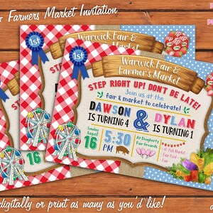 Fair and Farmers Market Birthday Party Invitation 4x6 or 5x7 Printable Digital File - Perfect for Combo parties!