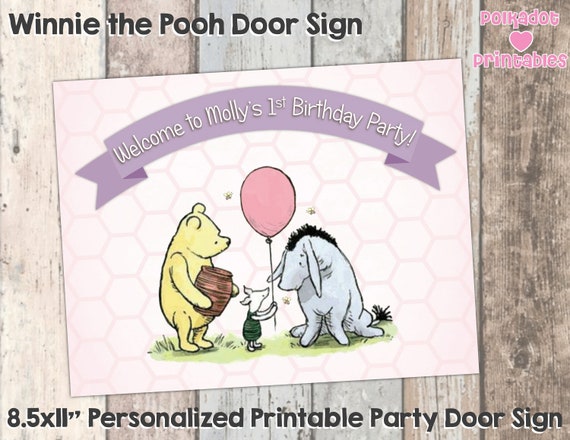 Classic Winnie The Pooh Party Door Sign Digital Printable File Pdf Pooh Party Pooh Baby Shower Table Sign Door Sign
