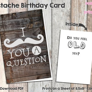 I Mustache You a Question Birthday Card-Instant Download PDF-Mustache Card Dad Geburtstagskarte Großkarte Mustache Stationery