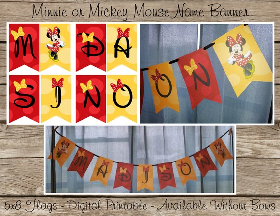 Minnie Mouse or Mickey Mouse Themed Name Banner - Printable Digital File PDF - Minnie Mouse Party Mickey Mouse Party Il_570xn