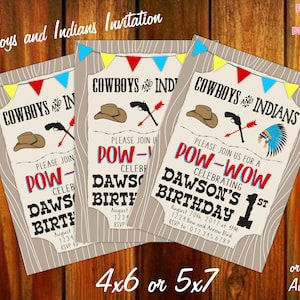 Invitación a la fiesta de cumpleaños de los vaqueros e indios 4x6 o 5x7 Archivo digital imprimible