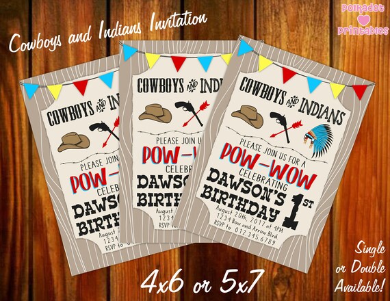 Cowboys and Indians Birthday Party Invitation 4x6 or 5x7 Printable ...