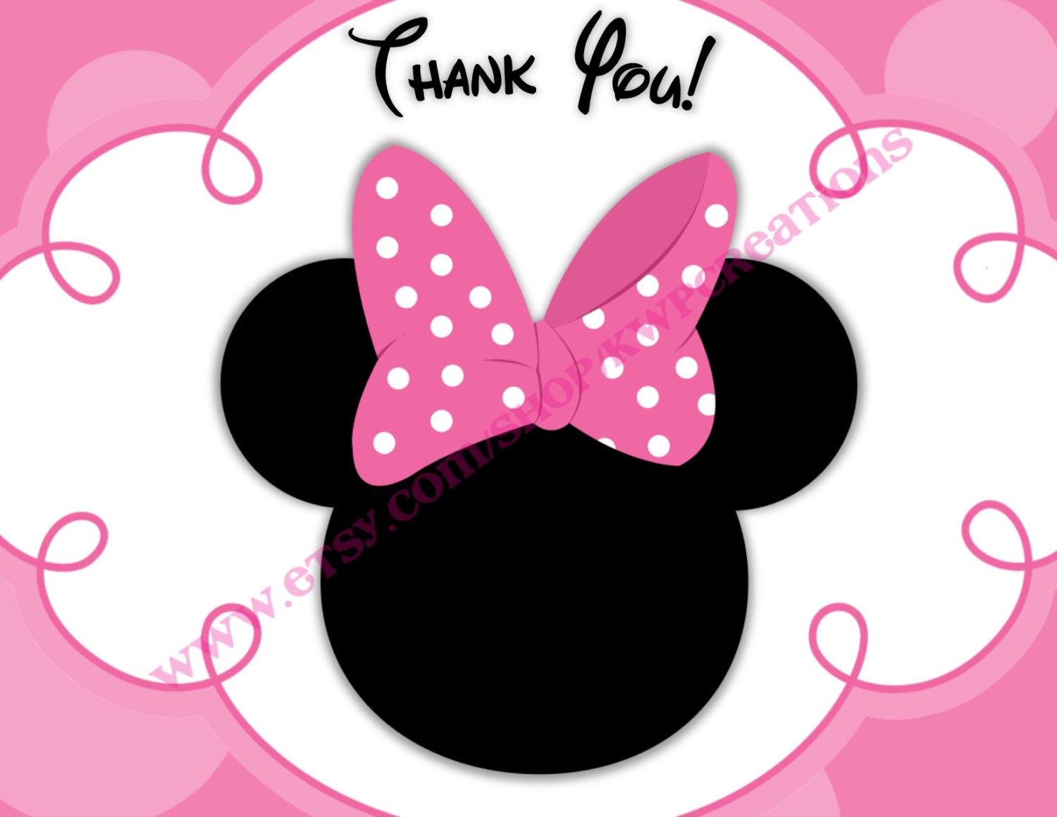 Minnie Mouse Head Thank You Cards-Printable Digital File PDF Instant  Download-Minnie Party Minnie Birthday Minnie Mouse Stationery With Regard To Minnie Mouse Card Templates