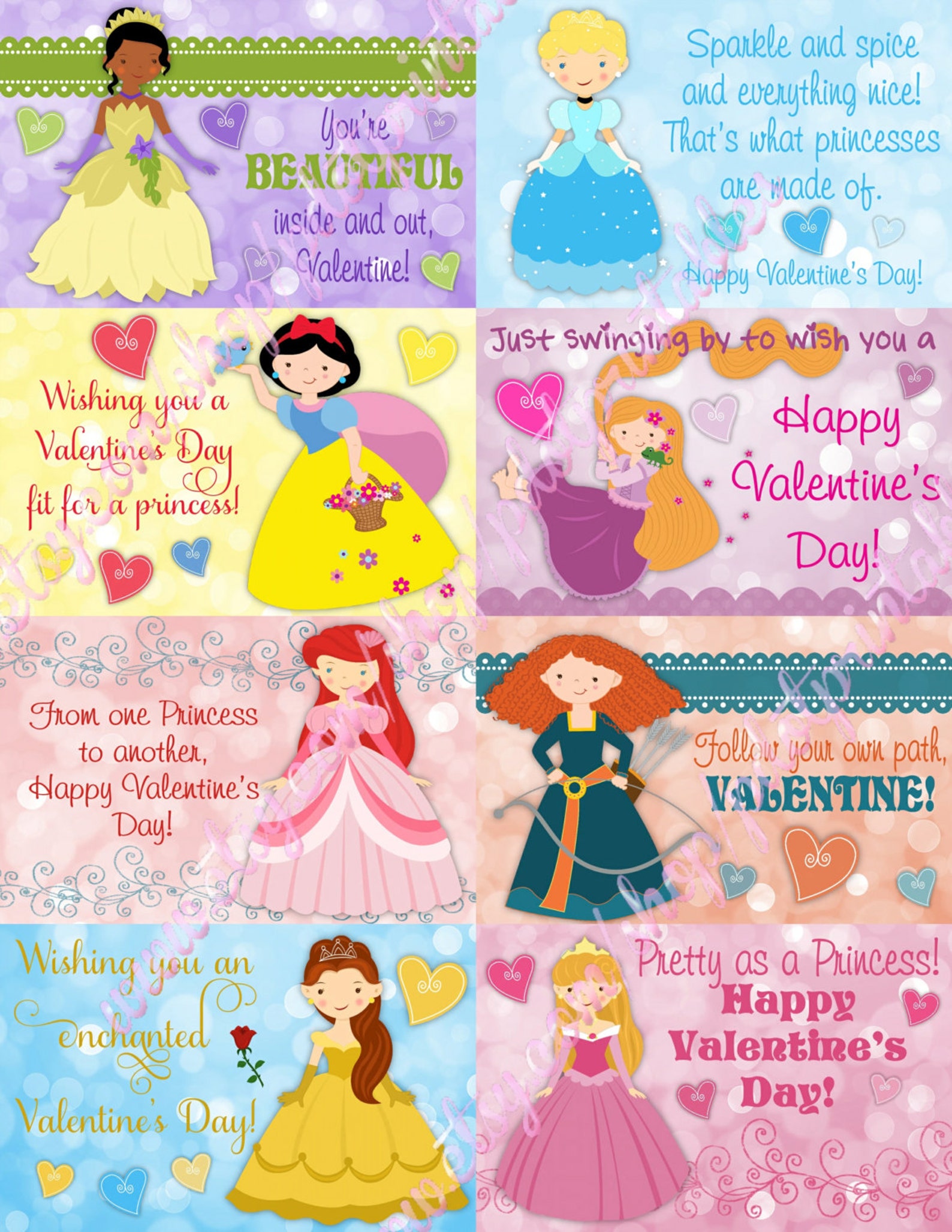 Princess Valentine Set of 8 Instant Download Etsy