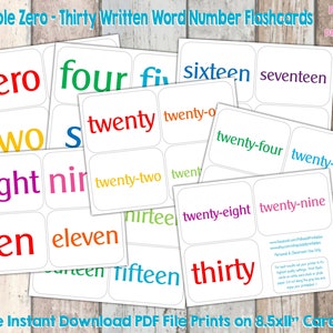 Afdrukbare flashcards van nul tot en met dertig geschreven woorden - direct downloaden - Flashcards basisschool