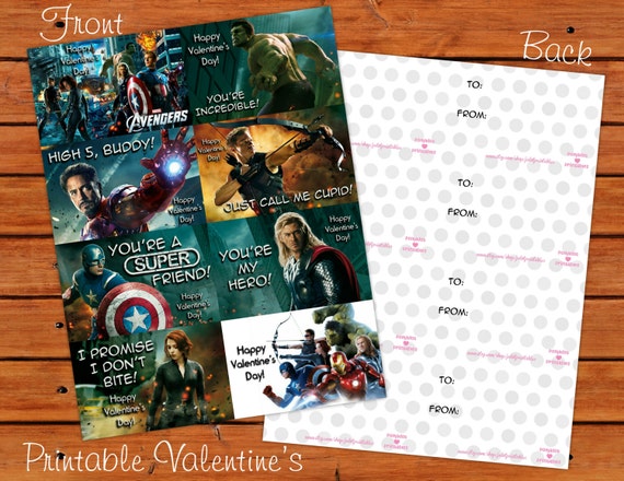 Avengers Printable Valentine Set - 8 Different Designs - Instant Download PDF Il_570xn