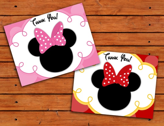 Mickey and Minnie Mouse Head Thank You Cards - Printable Digital File PDF Instant Download - Birthday Mickey and Minnie Stationery Il_570xn