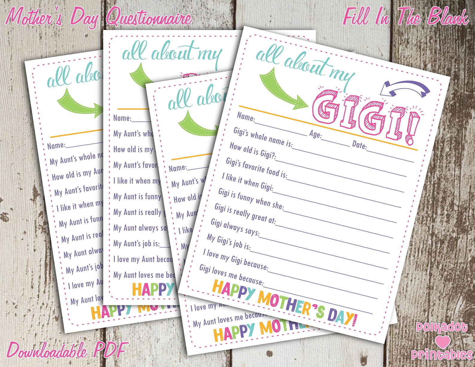 All About My Gigi Mother's Day Questionnaire Instant - Etsy
