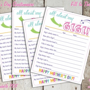 All About My Gigi Mother's Day Questionnaire Instant - Etsy