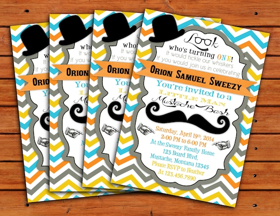 Little Man Mustache Bash Invitation - 4x6 or 5x7 - Printable Digital File Il_570xn