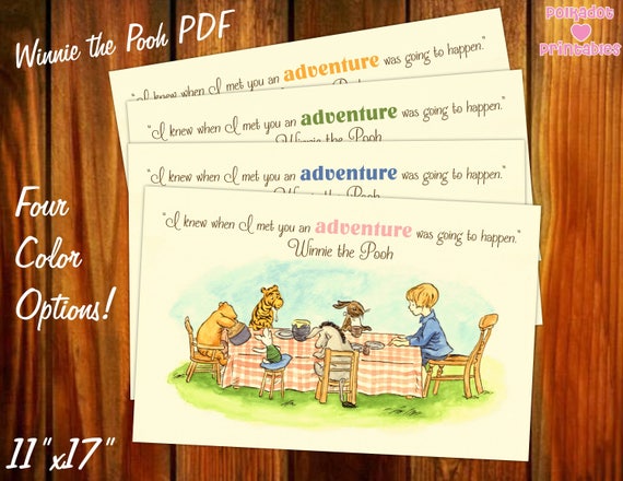 GREEN Text - Classic Winnie the Pooh 11x17 Baby Shower Gift - Instant Download - 1 PDF and 1 JPEG Il_570xn