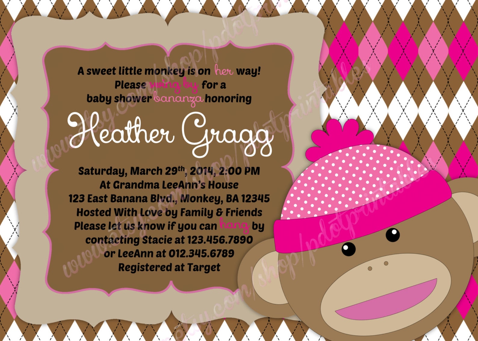 Pink Sock Monkey Baby Shower Invitation 4x6 or 5x7 Etsy