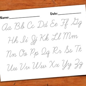 cursive alphabet trace worksheet pdf printable etsy