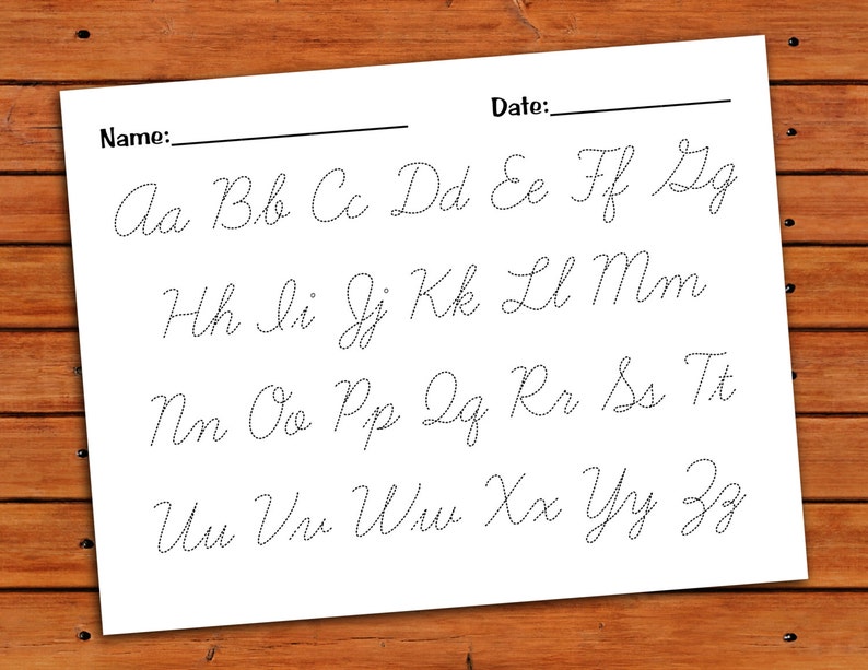 cursive alphabet trace worksheet pdf printable etsy