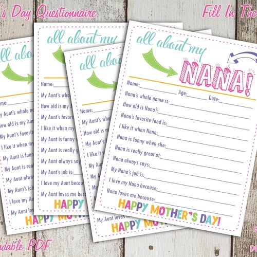 All About My Nana Kid Questionnaire Mothers Day Gift INSTANT | Etsy