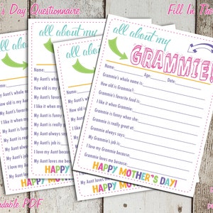 Alles über meine Grammie Muttertag Fragebogen - Sofort herunterladbare PDF-Datei - Fill In The Blank Printable für Kinder