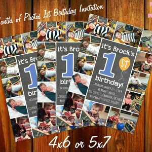12 Monate Fotos 1. Geburtstag Party Einladung Kreidetafel FotoCollage - 4x6 oder 5x7 Druckbare digitale Datei