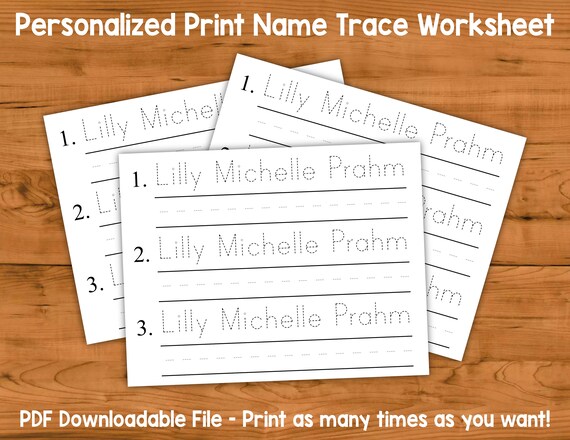 Personalized Print Name Trace Worksheet With Practice Lines - PDF Digital Printable - Beginning Writing Penmanship Practice Il_570xn