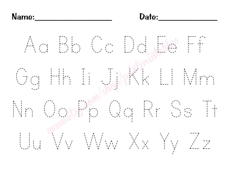 alphabet trace worksheet pdf digital printable beginning etsy
