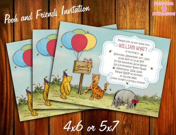 Winnie the Pooh and Friends Invitation - 4x6 or 5x7 Digital Printable Il_570xn
