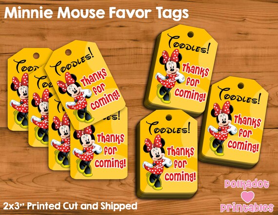 Minnie Mouse Thank You Tags Party Favor Tags Printed Cut and Shipped Sold by the Dozen Minnie and Mickey Birthday Party Can be Personalized Il_570xn