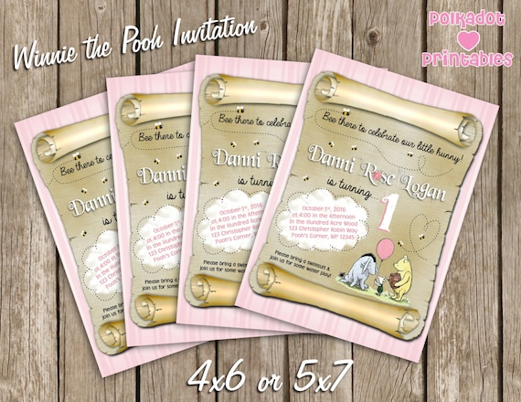 Vintage Winnie the Pooh with Piglet and Eeyore Digital Printable Birthday or Baby Shower Invitation - 4x6 or 5x7 - Printables Digital File Il_570xn
