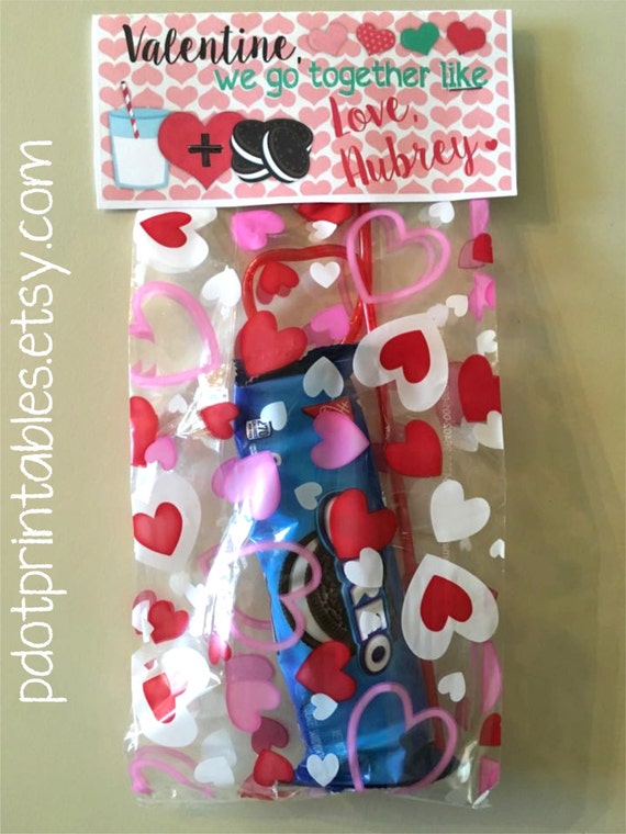 Fill in the Name Blank We go together like milk and cookies Printable Bag Toppers Downloadable PDF Cookie Valentine Preschool Valentine Il_570xn