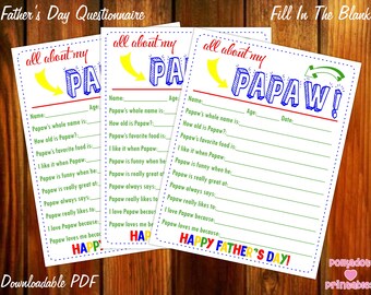 Father's Day Papaw Questionnaire – Printable Fill-In PDF (Instant Download)