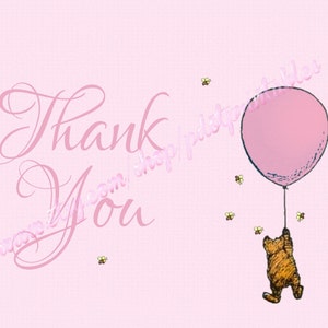 Classic Winnie the Pooh Thank You Card Instant Download PDF Pooh Stationery Classic Pooh Cards Pooh Thank You Cards image 1