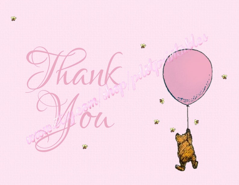 Classic Winnie the Pooh Thank You Card Instant Download PDF Pooh Stationery Classic Pooh Cards Pooh Thank You Cards image 1