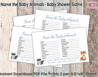 Woodland Animals - Name the Baby Animals Baby Shower Game - Instant Download PDF - Print as Many as You Need at Home