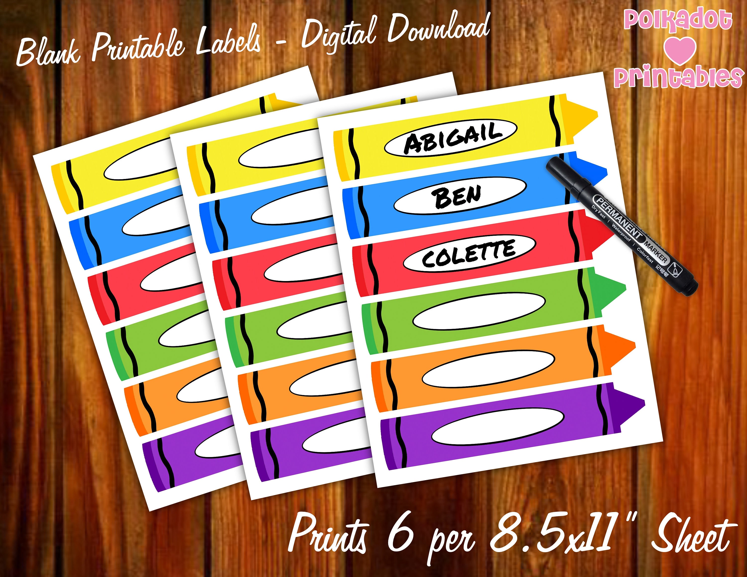 Fill in the Blank Crayon Classroom Labels - Digital Printable Files PDF  JPEG - Classroom Labels VBS Daycare Party Stickers For Crayon Labels Template