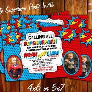 Calling All Superheroes Double Party Invitation 4x6 or 5x7 Printable Digital File