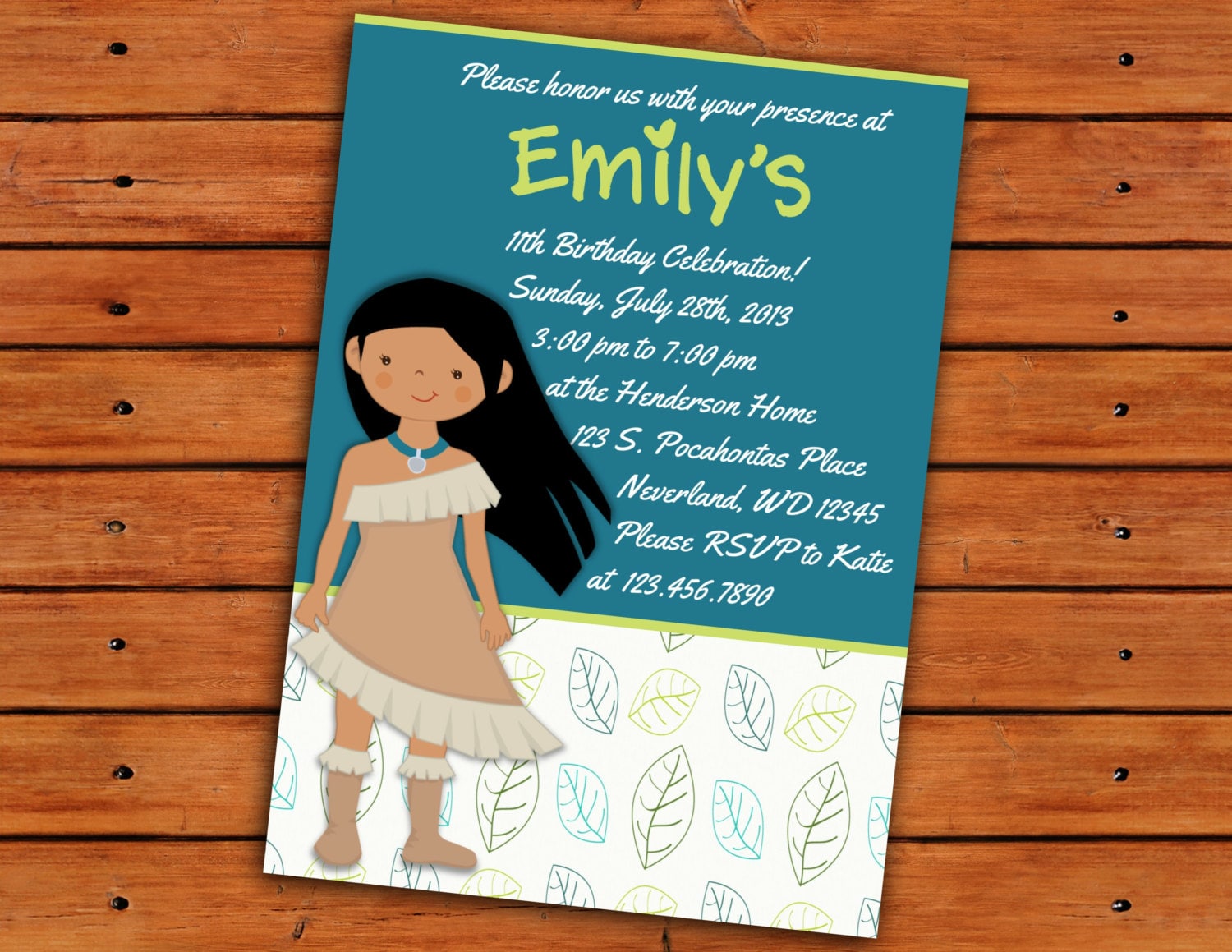 Pocahontas Birthday Party Invitation 5X7 Printable Digital - Etsy