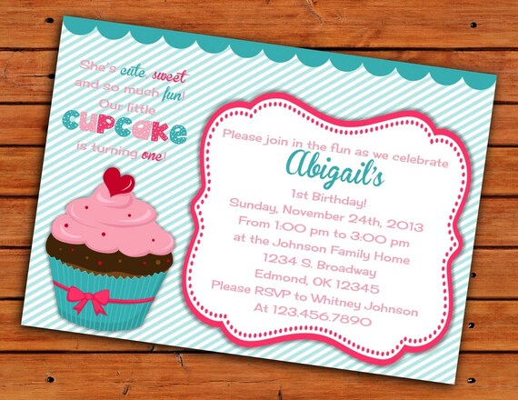 Cupcake First Birthday Themed Invitation - 5x7 - Printable Digital File Il_570xn