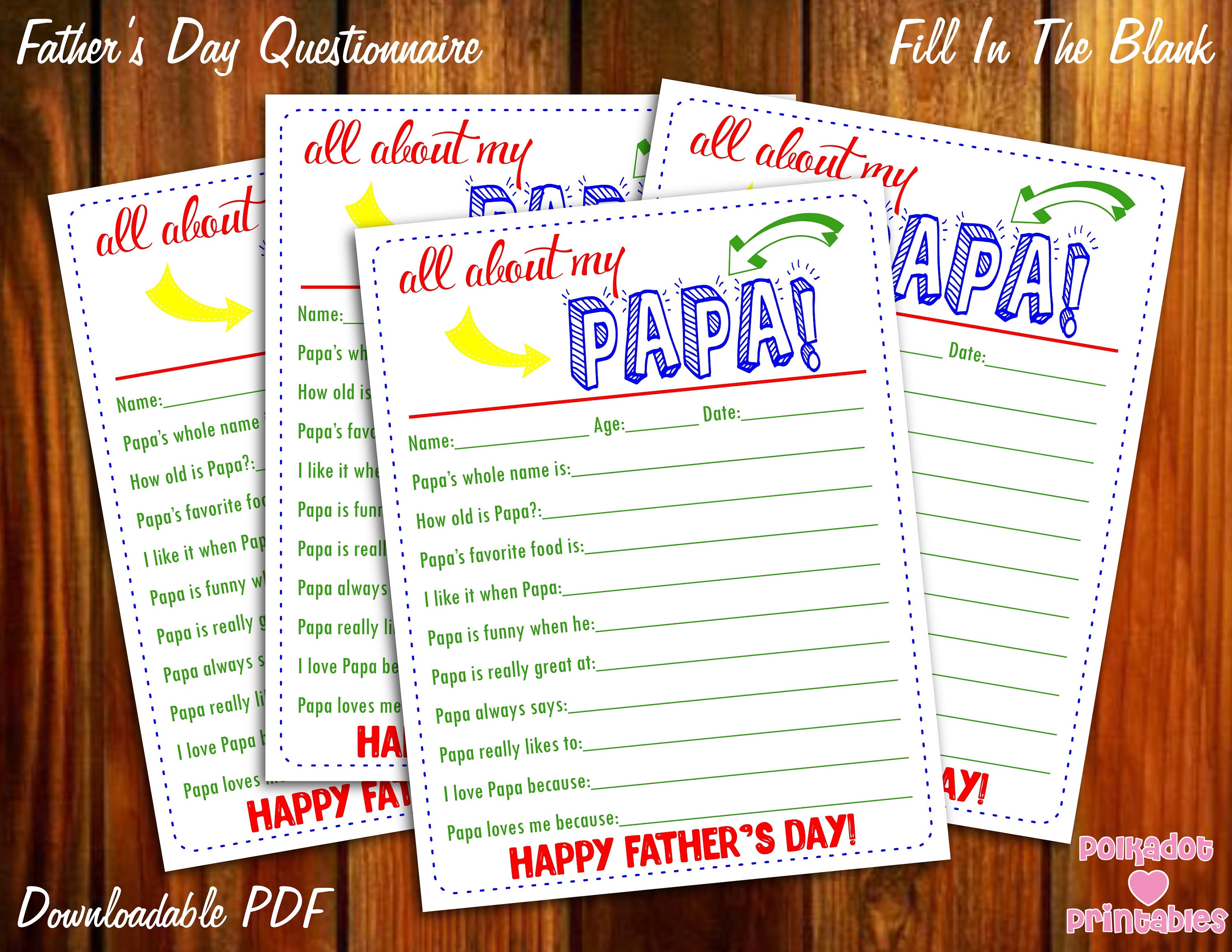 All About My Papa Father's Day Questionnaire - Instant Downloadab…