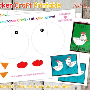 Chicken Paper Craft - Print, Cut, Glue and Draw - Digital Printable PDF - Art Classroom Sunday School Daycare Farm Animal Art Homeschool