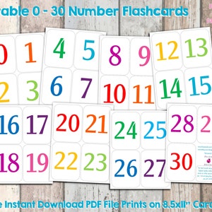 Printable Flashcards 0-30 - Instant Download for Preschool Learning - Educational Number Cards for Kids