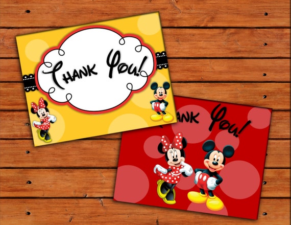 Minnie and MIckey Mouse Thank You Cards - Printable Digital File - 2 PDFs - Instant Download Il_570xn