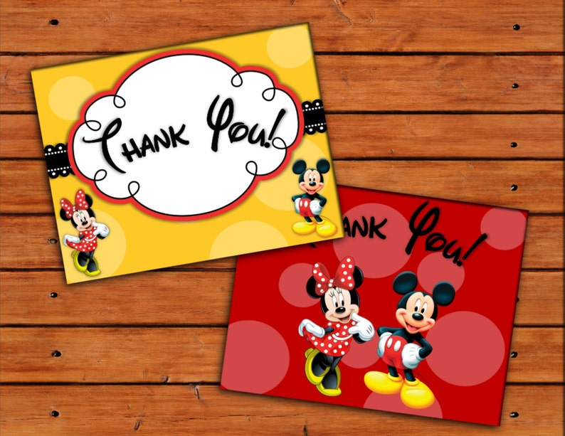 Minnie and Mickey Mouse Thank You Cards Printable Digital - Etsy
