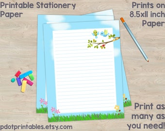 Birds and Flowers Printable Stationery Paper - Penpal Letter Writing - Instant Download - PDF