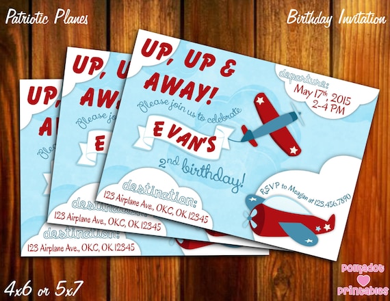 Patriotic Planes Birthday Party Invitation - 4x6 or 5x7 Digital Printable Il_570xn
