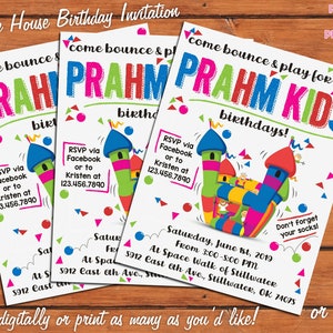 Bounce House Birthday Party Invitation - Printable 4x6 or 5x7 Digital File - Perfect for Sibling Combo Parties