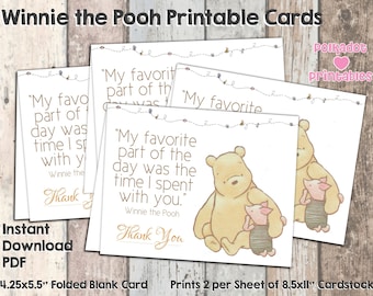 Genre neutre classique Winnie l'ourson Merci carte Téléchargement instantané Pooh Papeterie Cartes classiques de l'ourson Cartes de remerciement de l'ourson Pooh & Porcinet