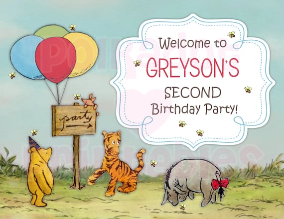 Classic Winnie The Pooh Party Door Sign Digital Printable File Pdf Pooh Party Pooh Baby Shower Table Sign Door Sign