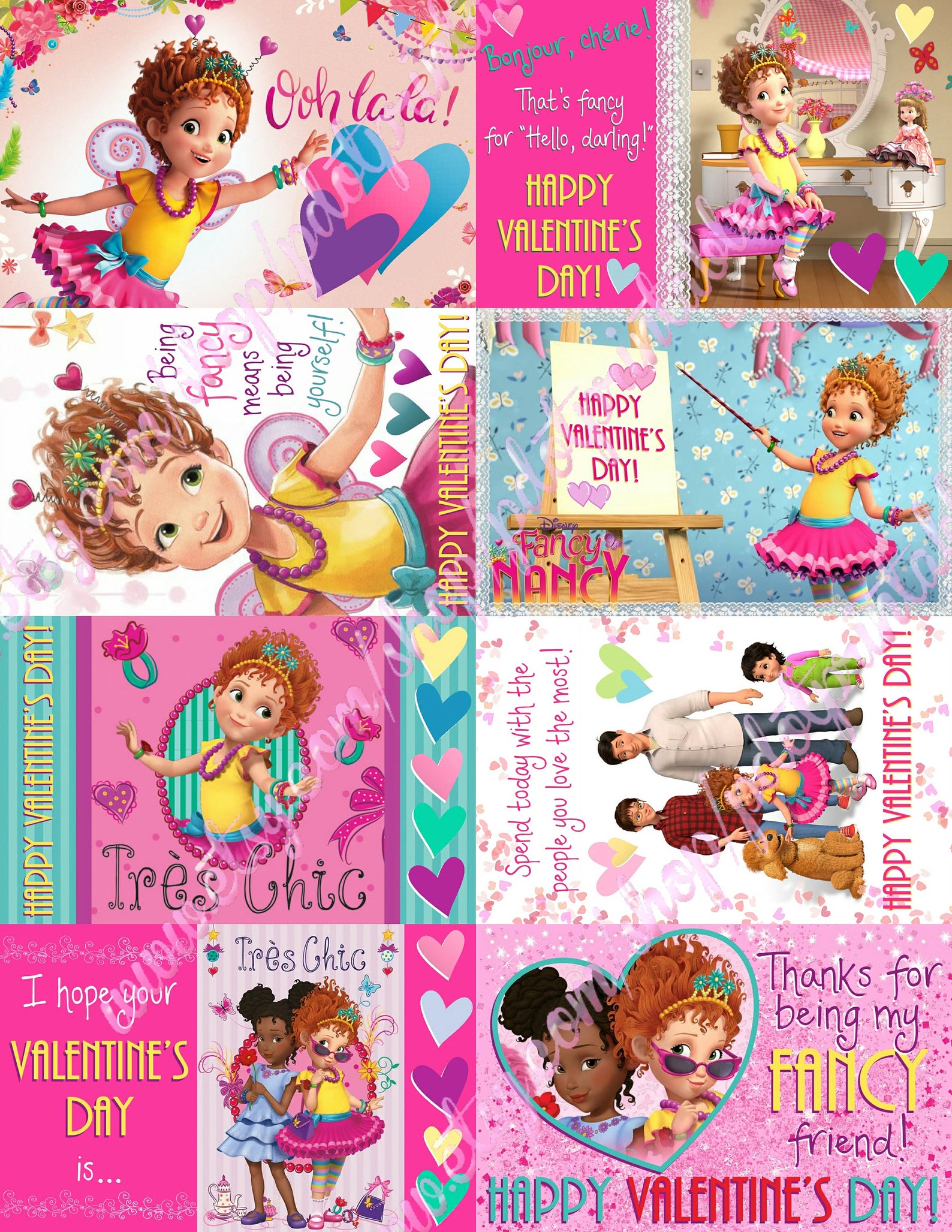 Fancy Nancy Valentine Set of 8 Instant Download Print at - Etsy