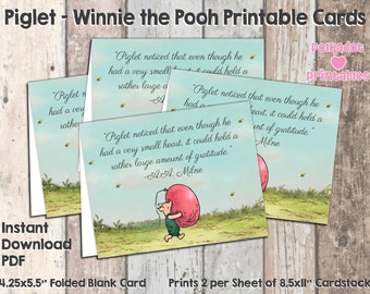 Classic Winnie the Pooh Card Featuring Piglet Thank You Card - Instant Download PDF - Pooh Stationery Classic Pooh Cards Pooh Thank You Card