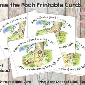 Un día sin un amigo Tarjeta de felicitación clásica de Winnie the Pooh - Descarga instantánea - Tarjeta imprimible DIY - Tarjetas de 4,25x5,5 pulgadas Papelería Pooh