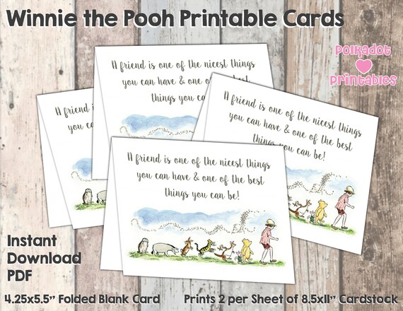 A Friend Is - Classic Winnie the Pooh Greeting Card - Instant Download - DIY Printable Card - 4.25x5.5 Inch Cards Il_570xn