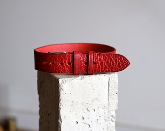 Leather vintage single pass watch band/strap From Atelier Du Cuir -100% handmade 20mm/21mm/22mm - dollaro red - leather loop